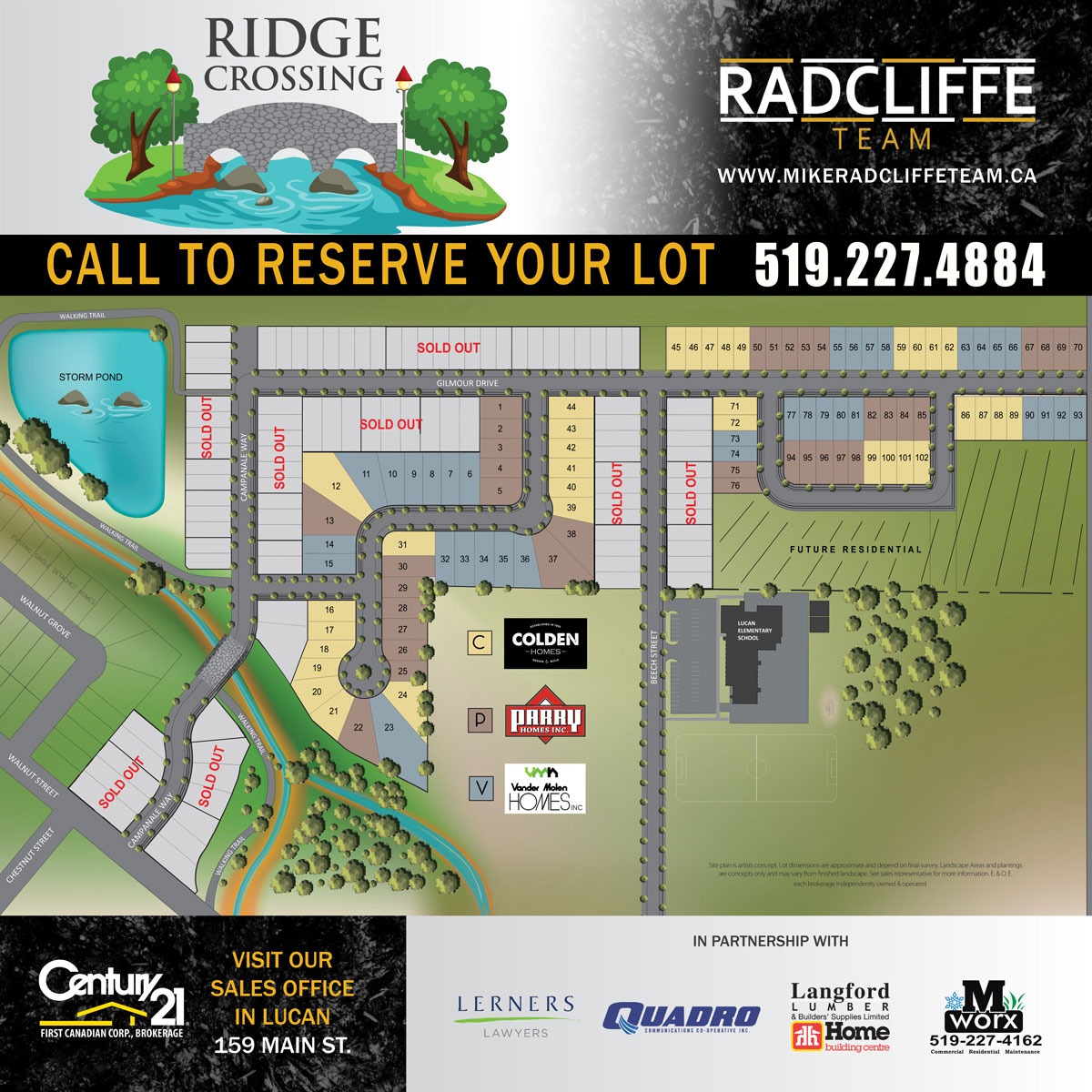 Ridge Crossing map showing available and sold lots.